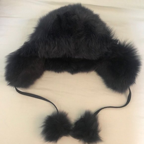 Navy Fox Fur Winter Hat with Pom Pom